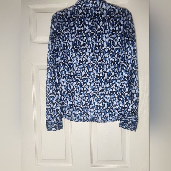 Grace DaneLewis 8 BlackBlue 96%SILK FloralPrint Lsl ButtonsUp Women ShirtBlouse - Picture 6 of 7